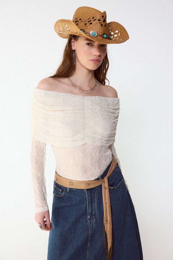 Slowlove Top decotado de lingerie Ecru