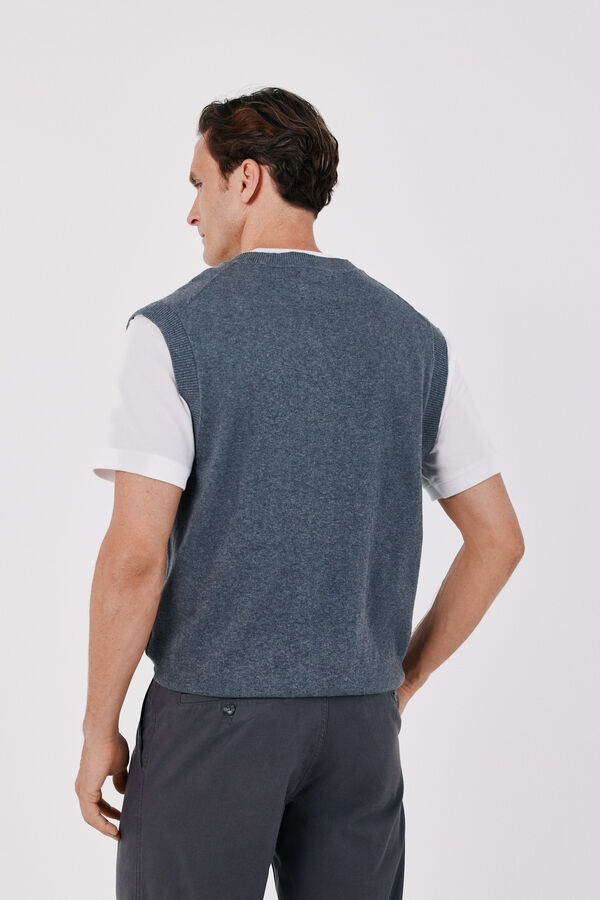 Cortefiel Chaleco punto algod&oacute;n cashmere cuello pico Azul marino