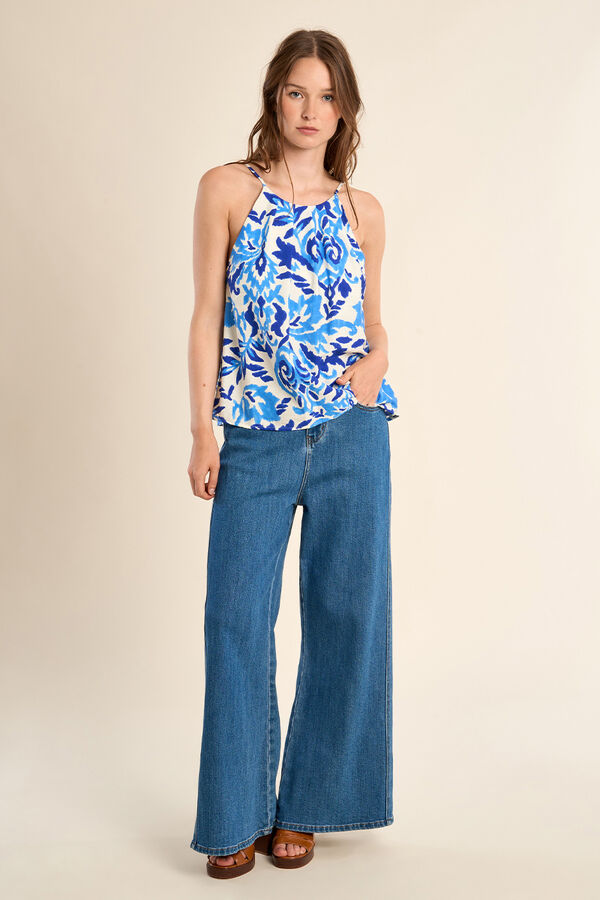 Molly Bracken Top de mujer lencero de tirantes con estampado Azul