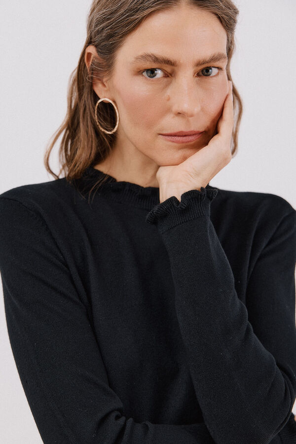 Cortefiel Camisola com gola com folhos Preto