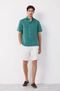 Cortefiel Camisa algod&oacute;n lino lisa manga corta
