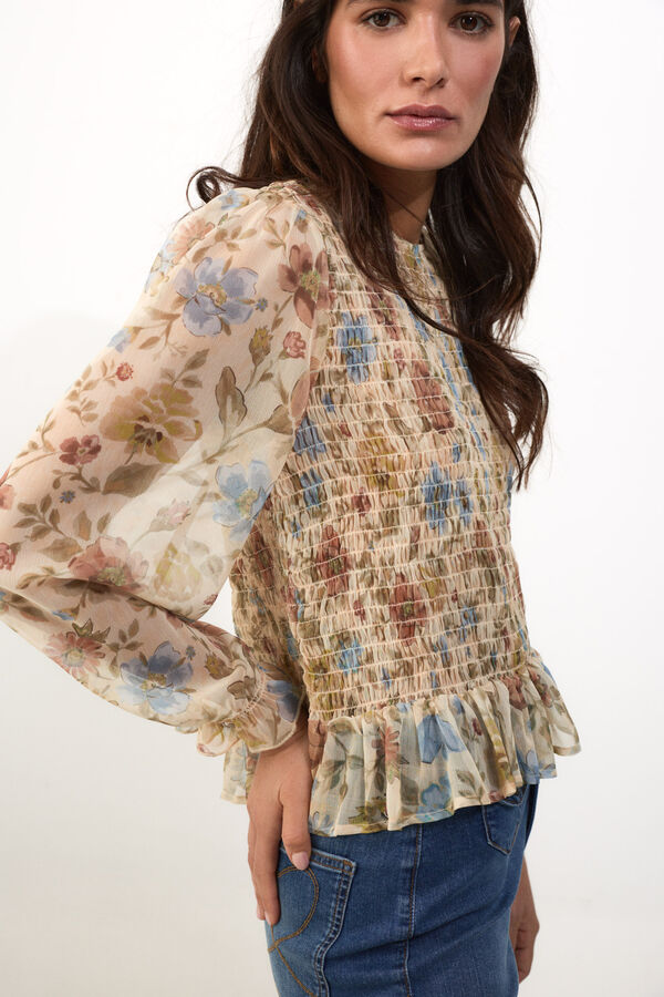 Slowlove Top gomas el&aacute;sticas estampado Beige