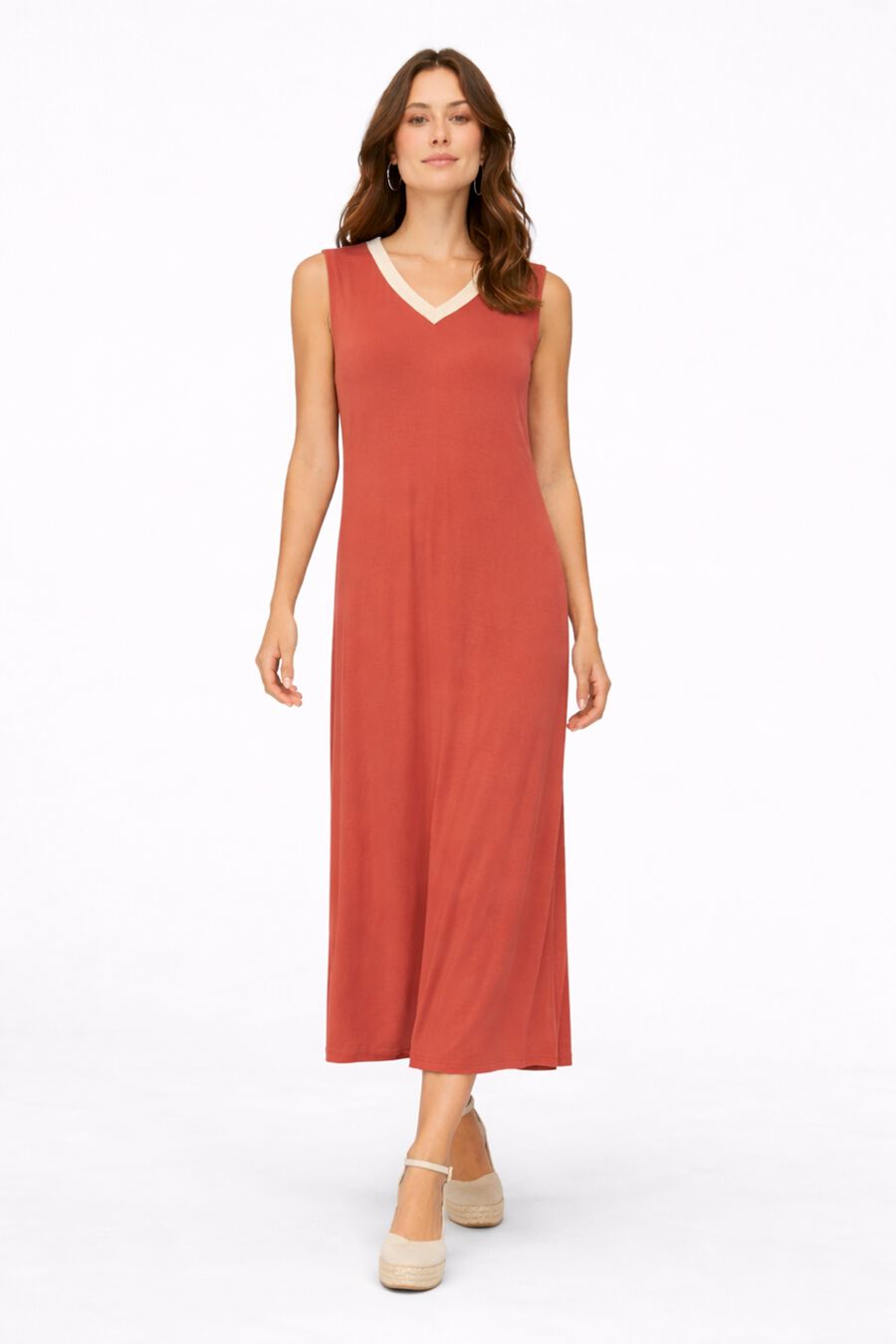 Vestido midi sin mangas de viscosa y lino