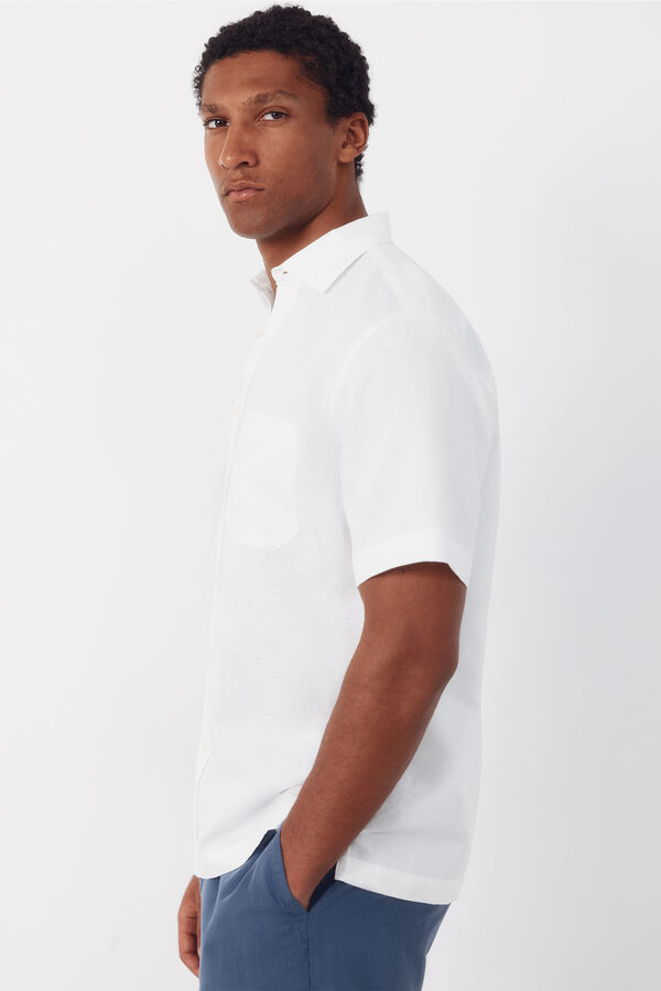 Cortefiel Camisa algod&oacute;n lino lisa manga corta Blanco
