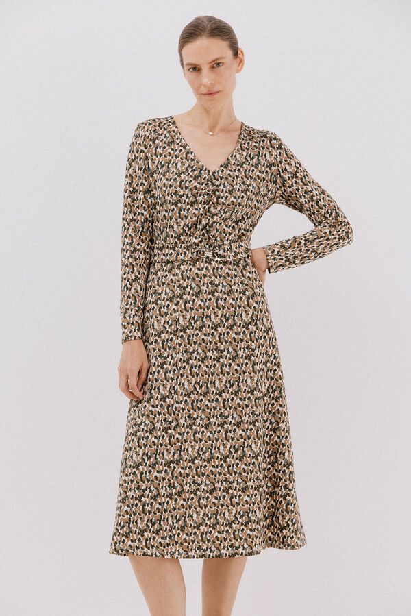 Cortefiel Vestido cintur&oacute;n Beige