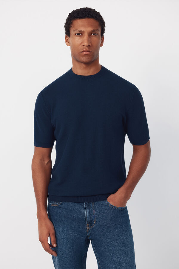 Cortefiel Jersey camiseta b&aacute;sico manga corta Azul marino