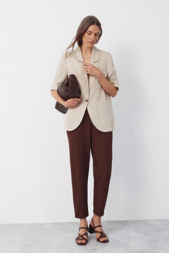 Cortefiel Flowy textured trousers Brown