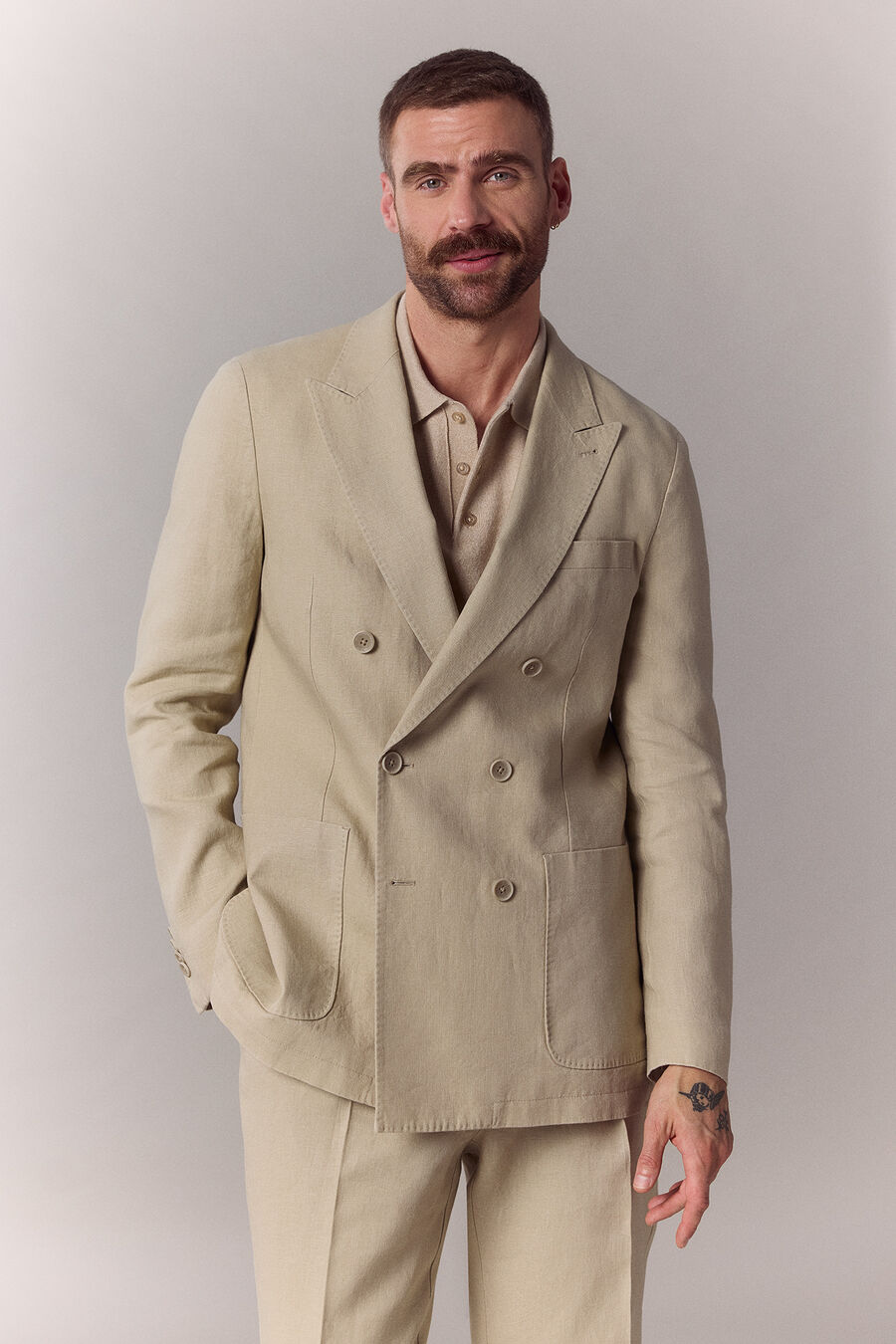 Americana cruzada mezcla lino