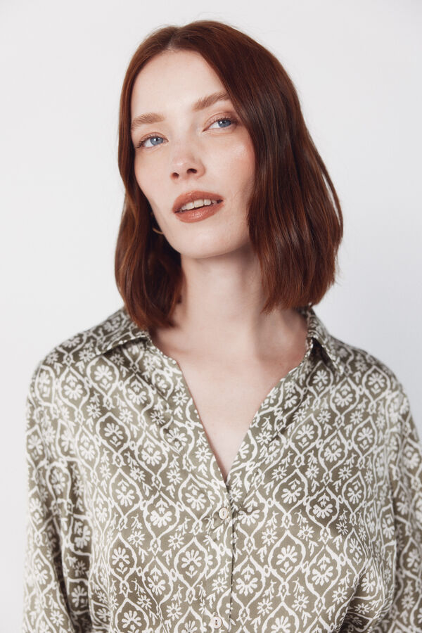 Cortefiel Satin shirt dress Printed green