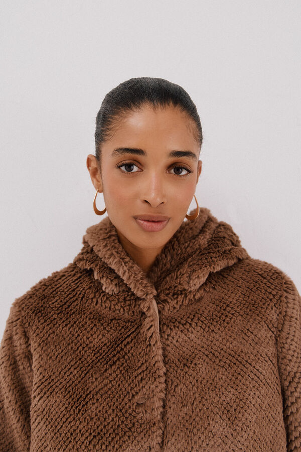 Cortefiel Abrigo largo reversible efecto pelo Beige