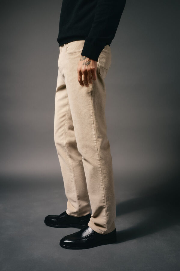 OOTO Pantal&oacute;n 5 bolsillos slim fit pana Beige