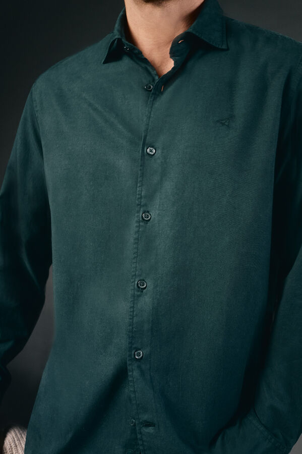 OOTO Camisa twill liso tencel algod&oacute;n Verde oscuro