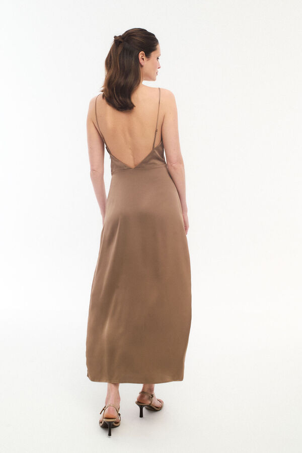 Vila Vestido midi satinado de fiesta Marr&oacute;n