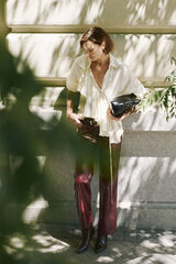 Cortefiel Camisa de folho manga comprida com babados Branco