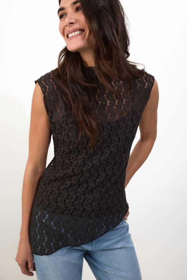 Slowlove Top lencero asim&eacute;trico Negro