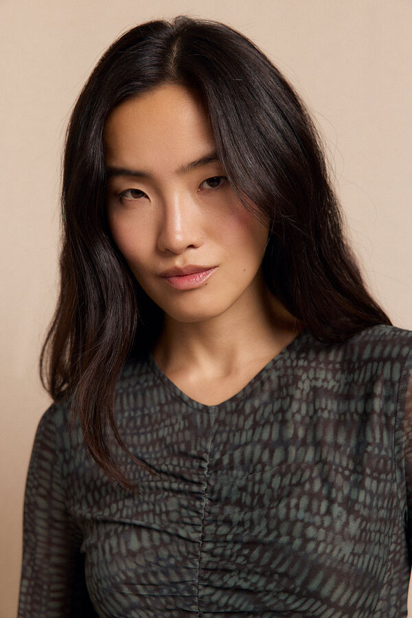 Slowlove Vestido punto estampado frunce Grey