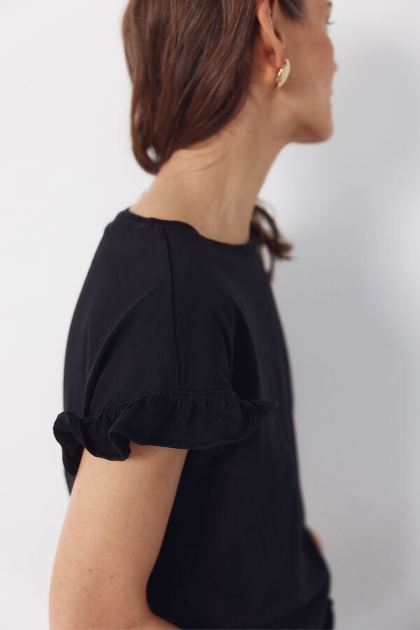 Cortefiel Camiseta b&aacute;sica volante Negro