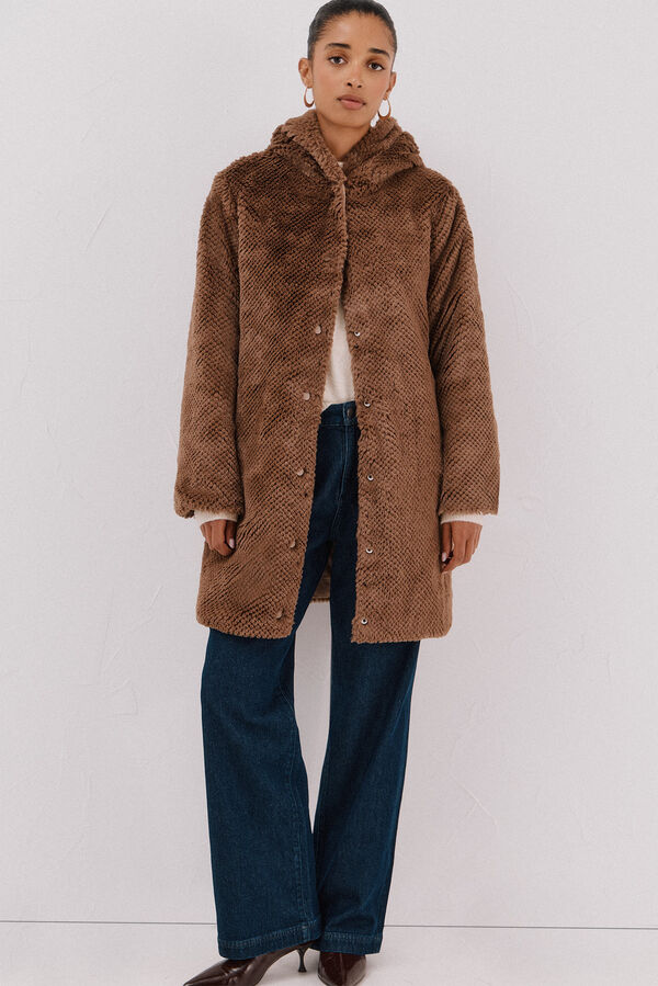 Cortefiel Abrigo largo reversible efecto pelo Beige