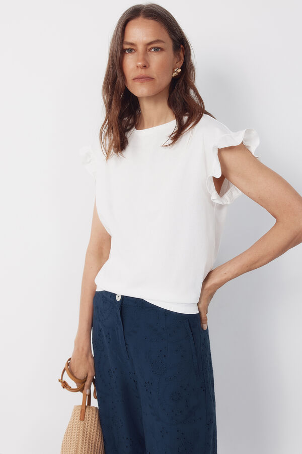 Cortefiel Camiseta b&aacute;sica volante Blanco