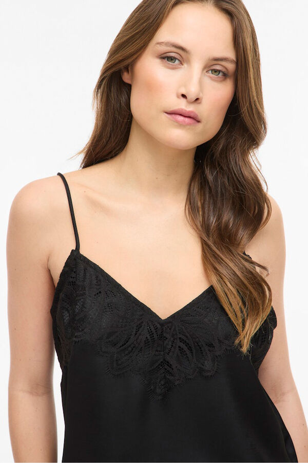 Vila Top lencero satinado con encaje Negro