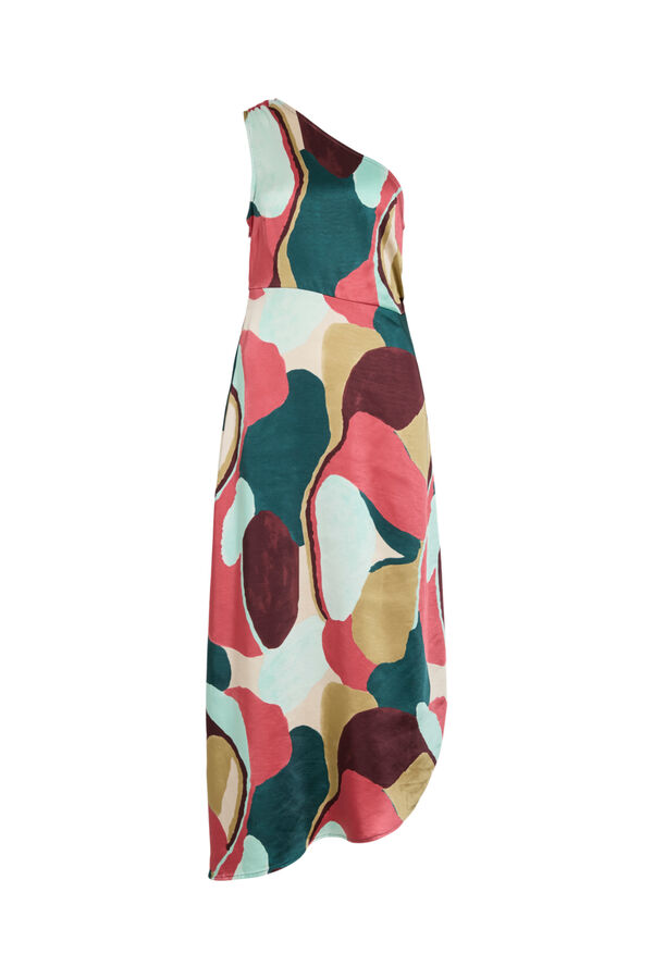 Vila Vestido acetinado estampado de festa Multicolorido