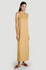 Vila Vestido midi de punto canal&eacute; abotonado Dorado