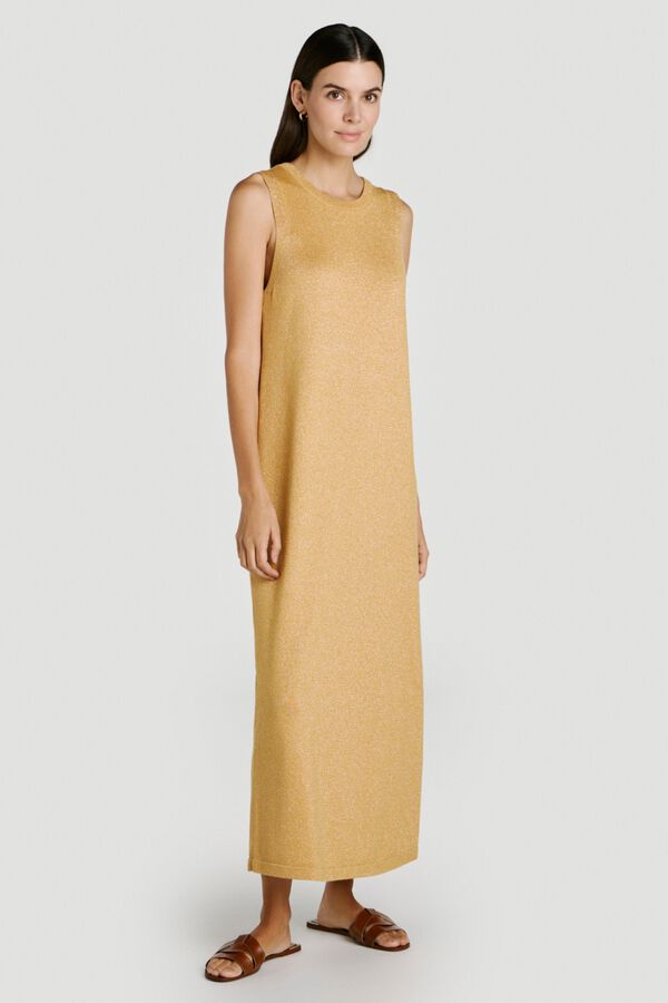 Vila Vestido midi de punto canal&eacute; abotonado Dorado