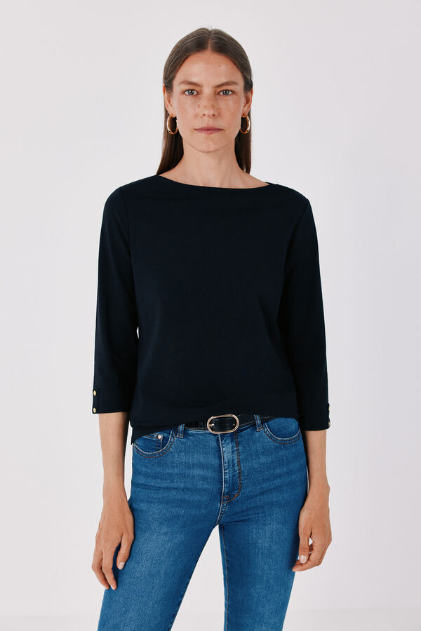 Cortefiel Camiseta escote barco Negro