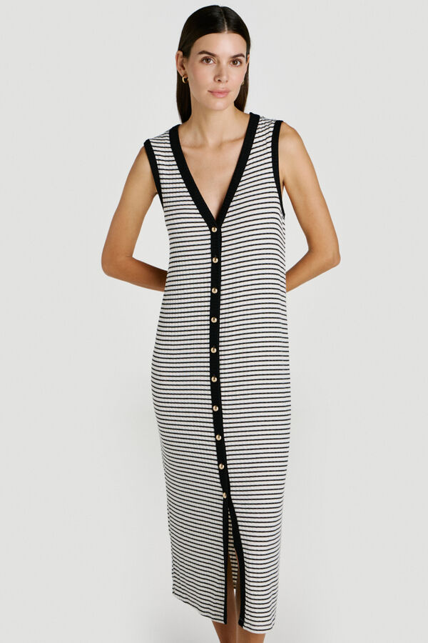 Vila Vestido midi de punto canal&eacute; abotonado Estampado blanco