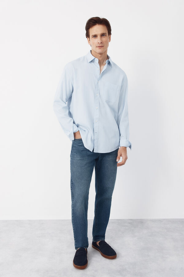 Cortefiel Camisa seersucker cuadros Azul
