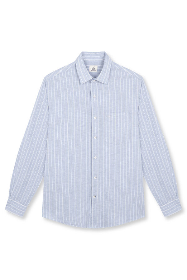 OOTO Camisa algod&oacute;n lino rayas Blue