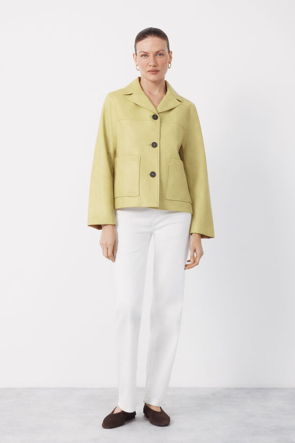 Cortefiel Chaqueta amarilla efecto piel Amarillo