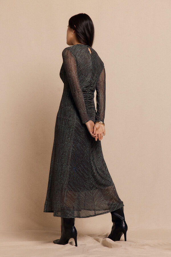 Slowlove Vestido punto estampado frunce Grey