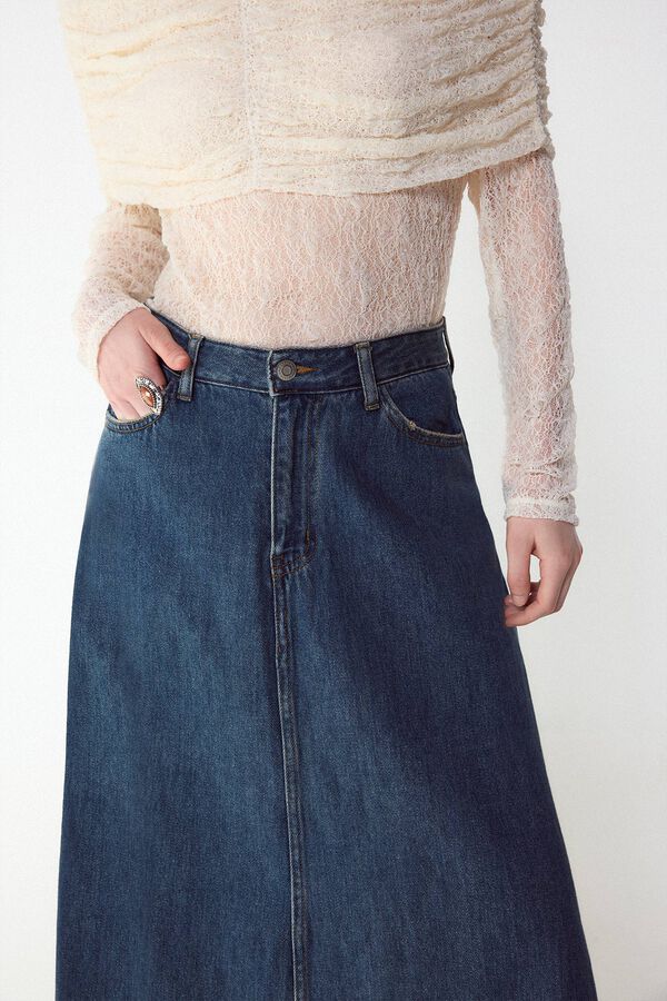 Slowlove Falda Larga Vaquera Azul