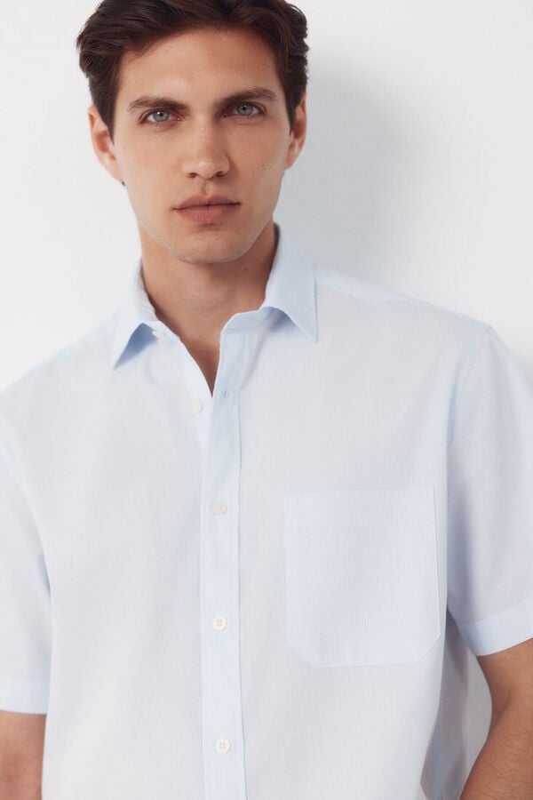 Cortefiel Camisa cuadro vichy manga corta Azul