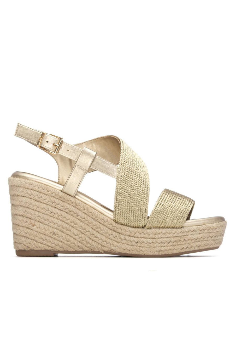 Sandalia cuña yute metalizado