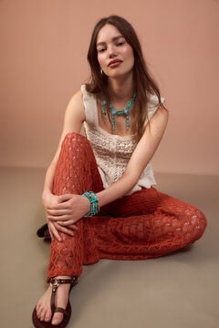 Slowlove Pantal&oacute;n de punto calado ancho