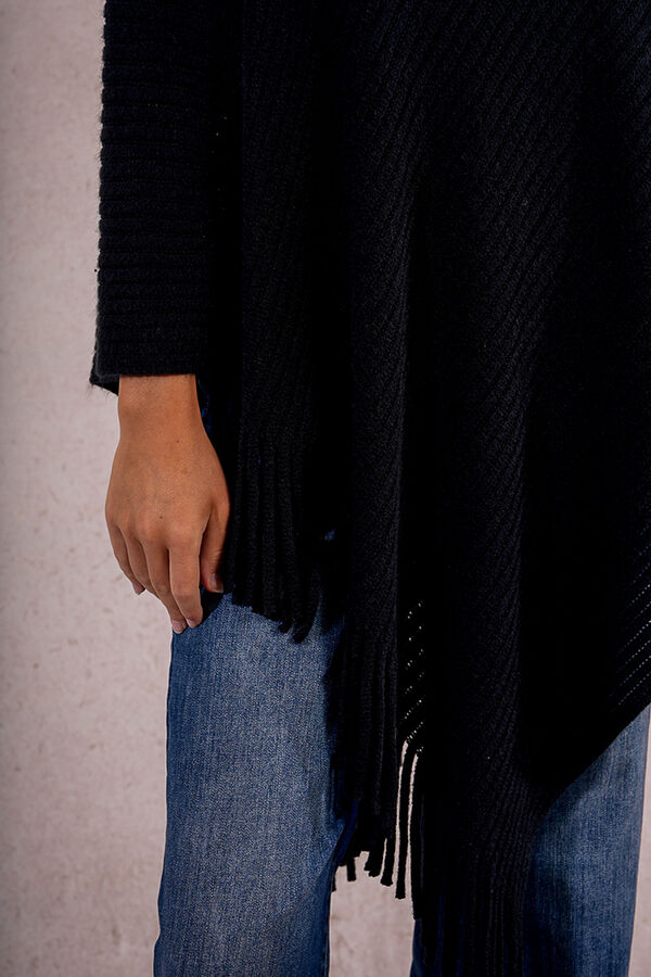Molly Bracken Poncho asim&eacute;trico con flecos Negro