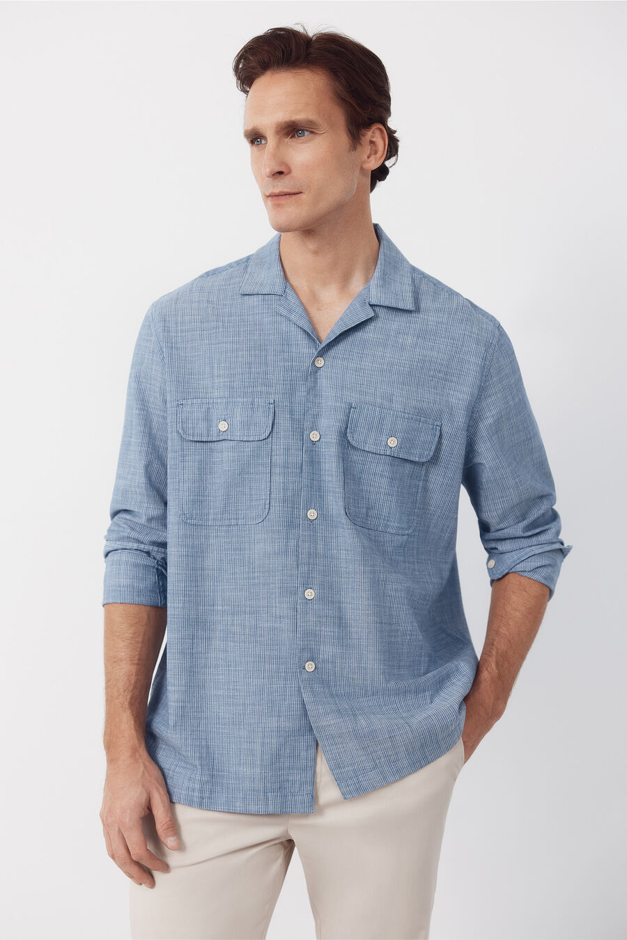Camisa cuello bowling manga larga