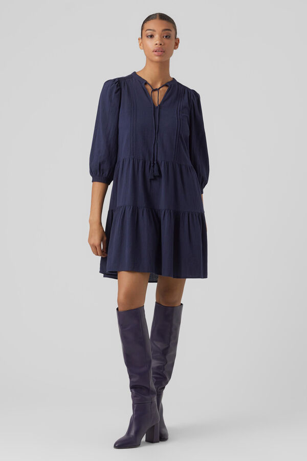 Vero Moda Balloon sleeve dress with drawstring neck Navy