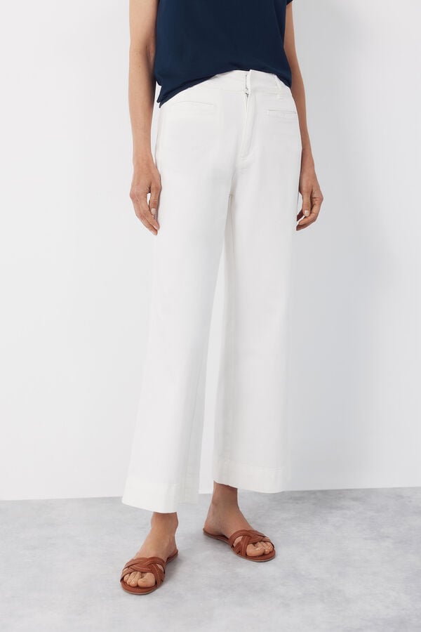 Cortefiel Pantalones Piping Blanco