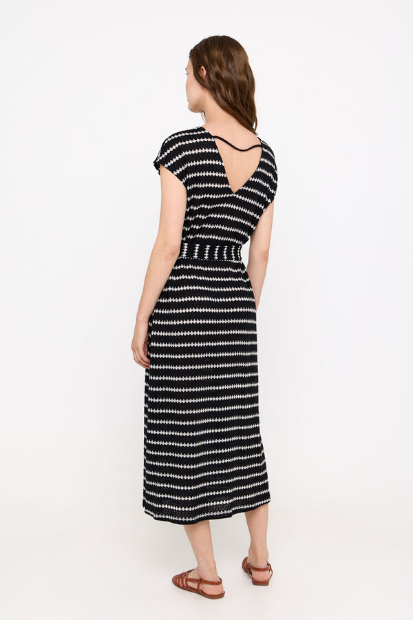 Cortefiel Structured striped dress Black