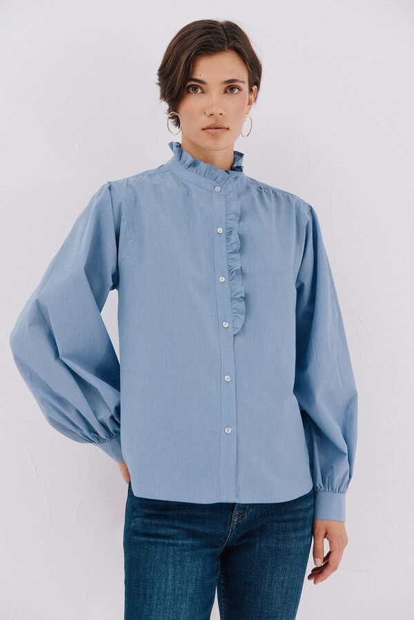 Cortefiel Blusa riscas com gola franzida Azul