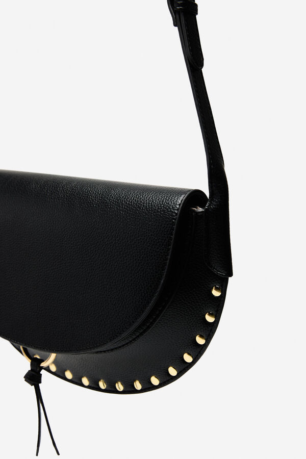 Cortefiel Studded flap flap bag Black