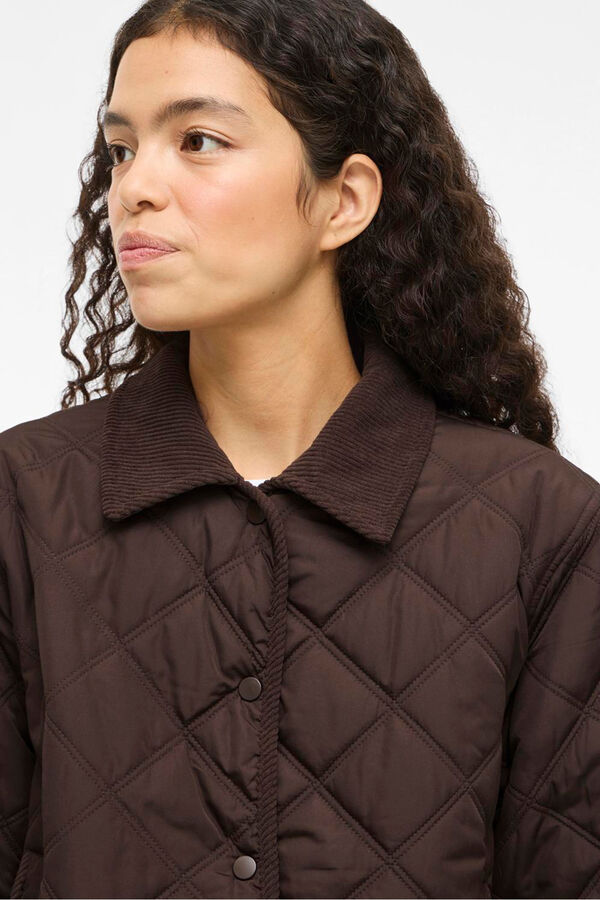 Vila Sobretudo acolchoado acolchoado com gola de veludo cotel&ecirc; Castanho