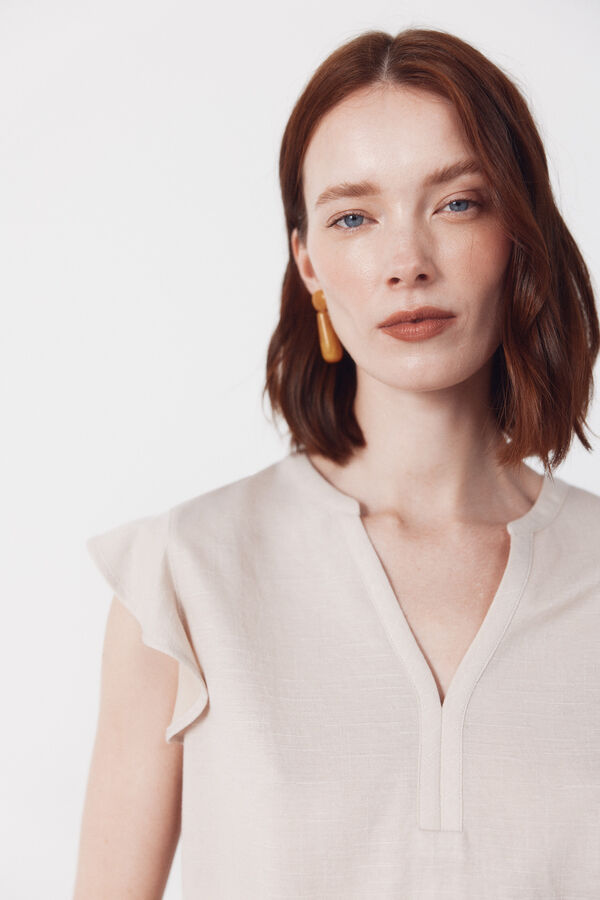 Cortefiel Camiseta manga volante Beige