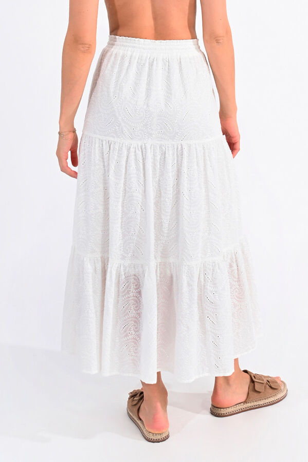 Molly Bracken Long skirt with ruffles in embroidered fabric White