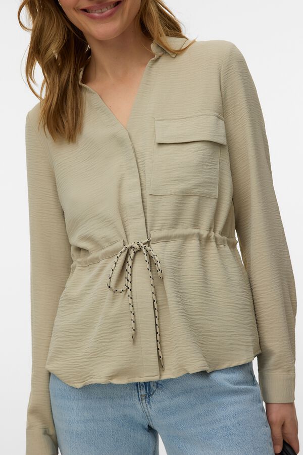 Vero Moda Camisa manga comprida cord&atilde;o ajust&aacute;vel Tostado