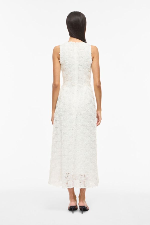 Vila Vestido midi com flores em tecido Branco