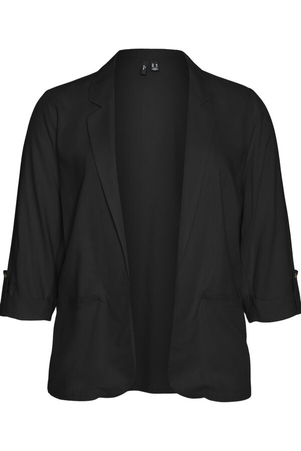 Vero Moda Curve Plus size linen blazer with 3/4 sleeves  Black